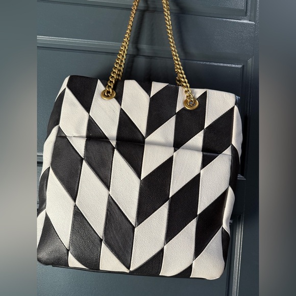 KARL LAGERFELD PARIS Lafayette Checkered Leather Shoulder Bag Tote & dust bag - Picture 5 of 12